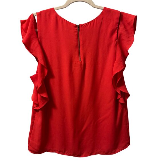 DR2 Red Ruffle Sleeve Blouse Size M women cold shoulder top blouse - Picture 6 of 12